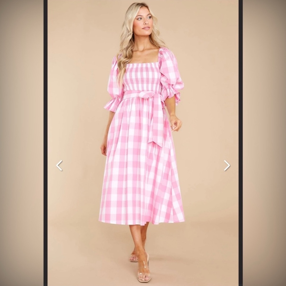 Pink and White Ruffled Tiered Midi Dress